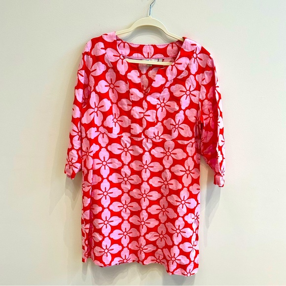 BODEN women’s casual linen red floral empire dress US size 14R 100% linen - Picture 2 of 7